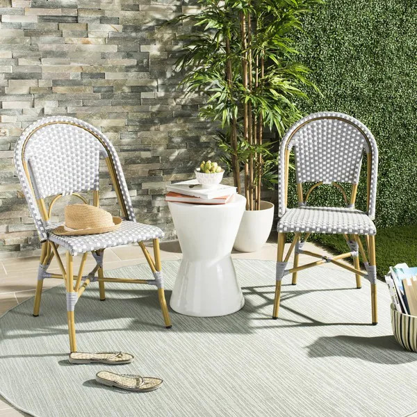 Safavieh Salcha Indoor-Outdoor French Bistro Grey/ White Stacking Side Chair (Set of 2) | Bed Bath & Beyond
