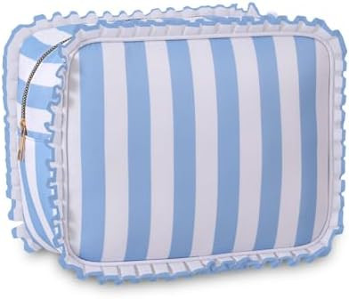 Stripe Ruffle Makeup Bag,Large Travel Cute Cosmetic Bag for Women Girls,Toiletry Bag Make up Orga... | Amazon (US)
