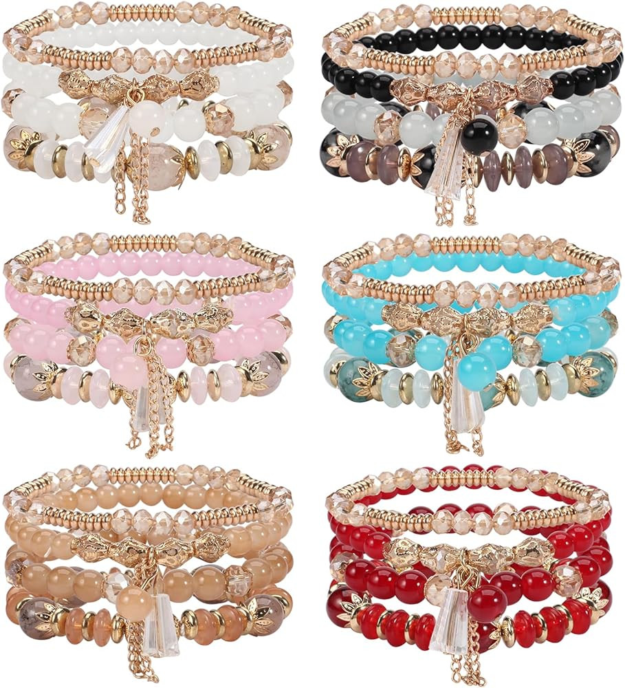 Twinfree Bohemian Bracelets for Women Stretch Multilayer Colorful Beads Bracelet with Charm Jewel... | Amazon (US)
