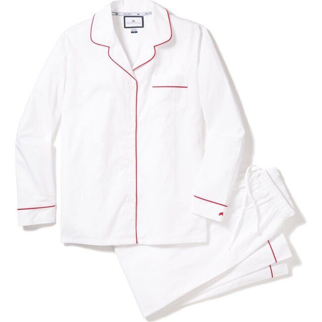 Men's Classic Twill Pajama Set, White & Red Piping | Maisonette