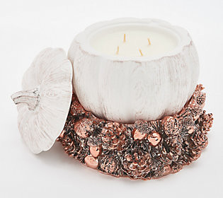 HomeWorx-Harry Slatkin Filled Pumpkin Copper Pedestal | QVC