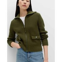 M&S Cotton Rich Pocket Detail Knitted Jacket Dark Khaki | Marks & Spencer (UK)