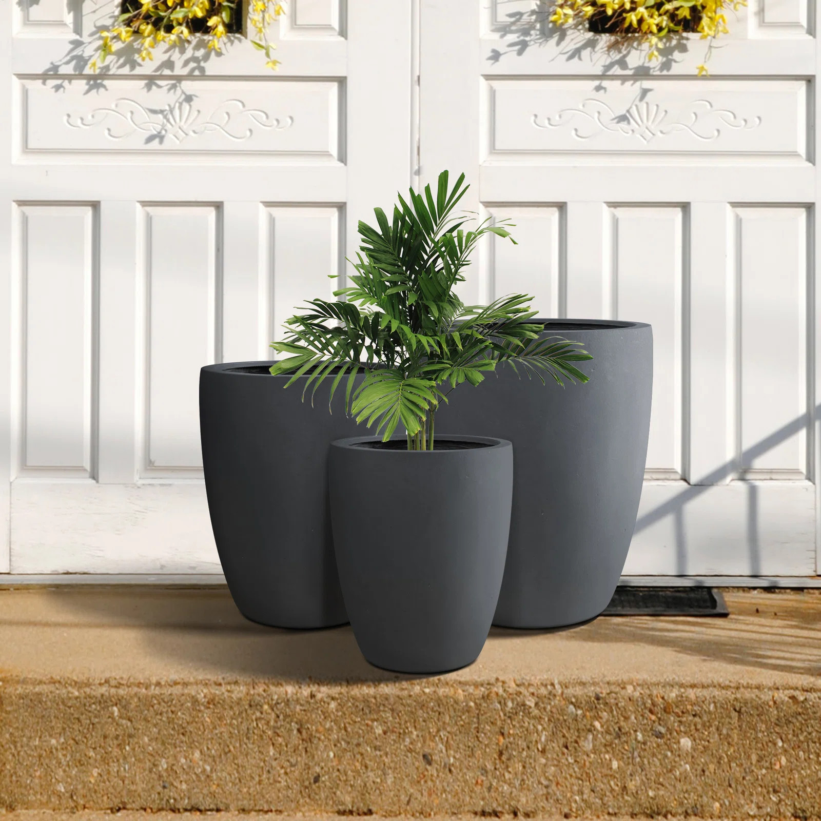 Latitude Run® Kante 3 Piece 22.4", 20.4" and 18.1"H Round Charcoal Finish Concrete Modern Tall P... | Wayfair North America