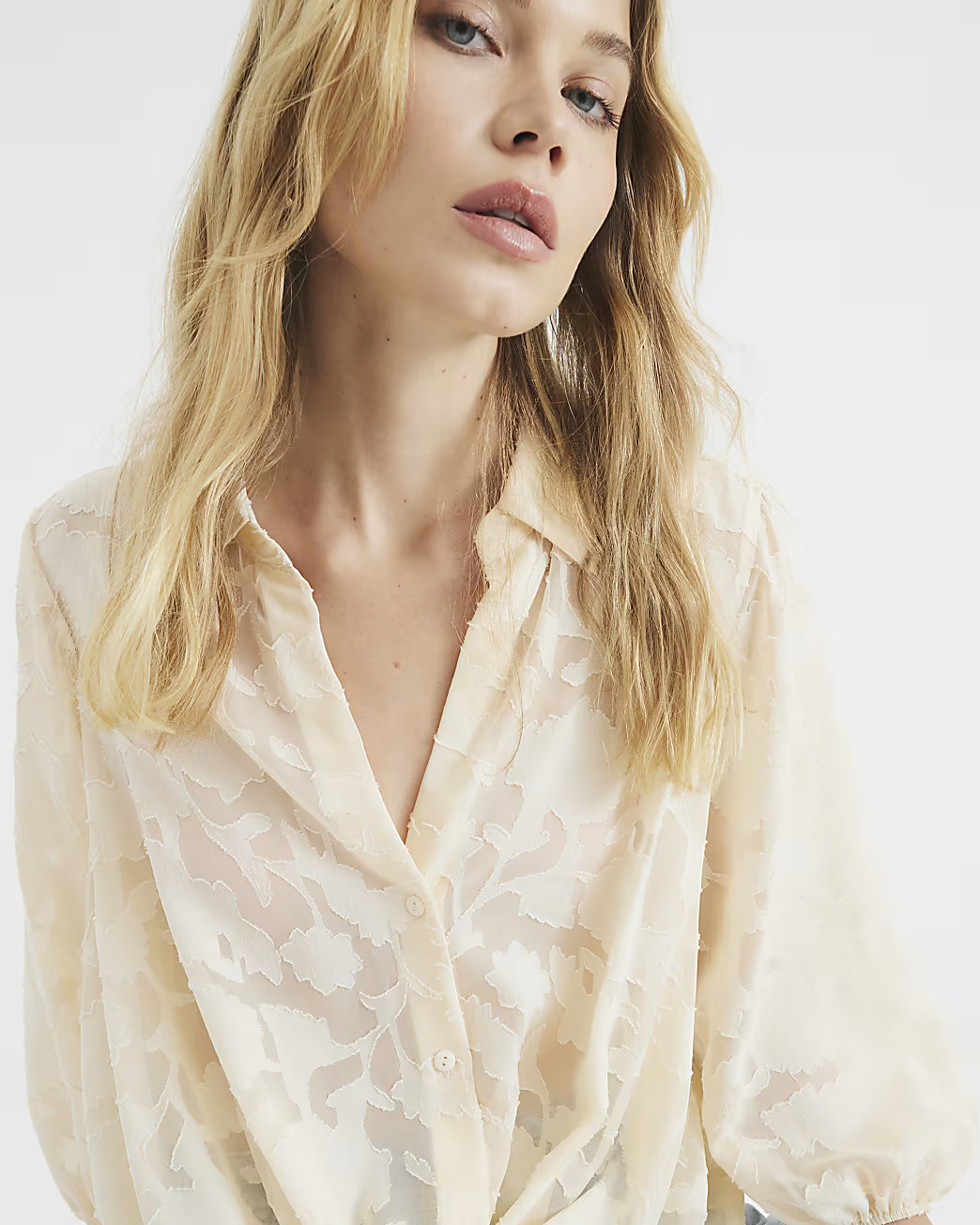 Beige Long Sleeve Floral Wrap Blouse | River Island UK & IE