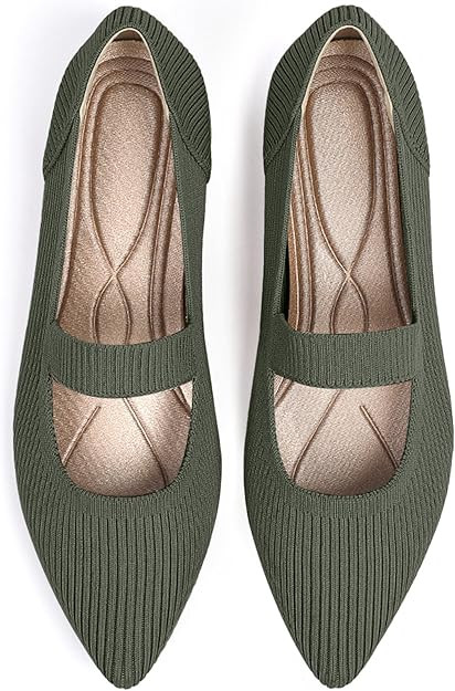 Women's Flats Shoes Pointed Toe Knit Washable Ballet Comfortable Dressy Mary Jane Flat | Amazon (US)
