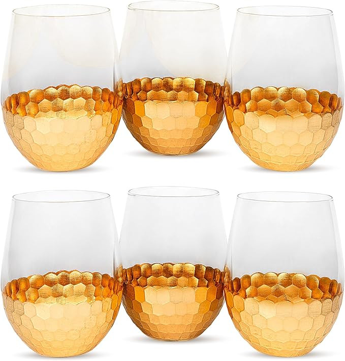 American Atelier Daphne Stemless Goblet | Set of 6 | Made of Glass | Gold Honeycomb Pattern | 18-... | Amazon (US)
