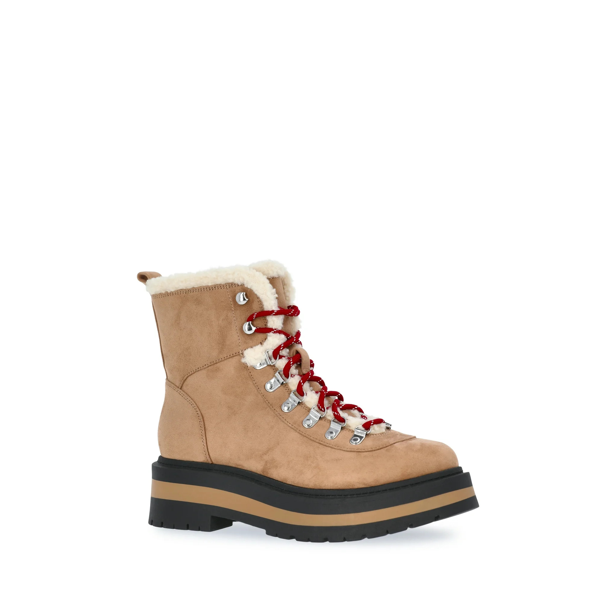 Free Assembly Women's Lace-Up Faux Shearling Booties | Walmart (US)