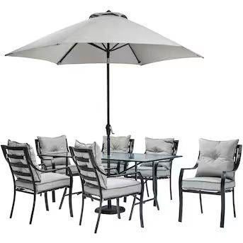 Hanover Lavallette with Umbrella 7-Piece Black Patio Dining Set with Silver Cushions | Lowe's
