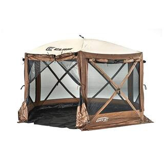 Clam Quick Set Pavilion Camper Brown 8-Person Tent and 150 in. x 150 in. Floor Tarp | The Home Depot