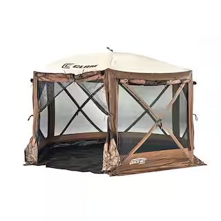 Clam Quick Set Pavilion Camper Brown 8-Person Tent and 150 in. x 150 in. Floor Tarp | The Home Depot