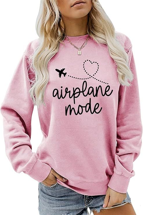 Hapwalyn Airplane Mode Sweatshirt, Flight Sweater Women Crewneck Pullover Tops Adventurer Vacatio... | Amazon (US)