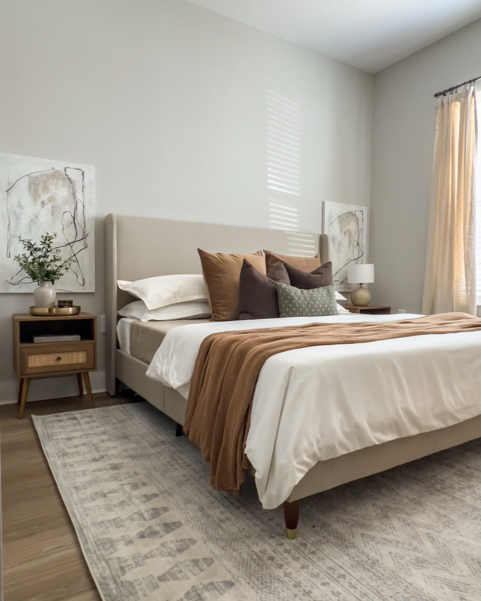 Bedroom decor, primary bedroom, upholstered bed, cozy bedding, king sized bed, nightstand, king sized bedding, modern organic 

#LTKhome #LTKfindsunder50 #LTKfindsunder100