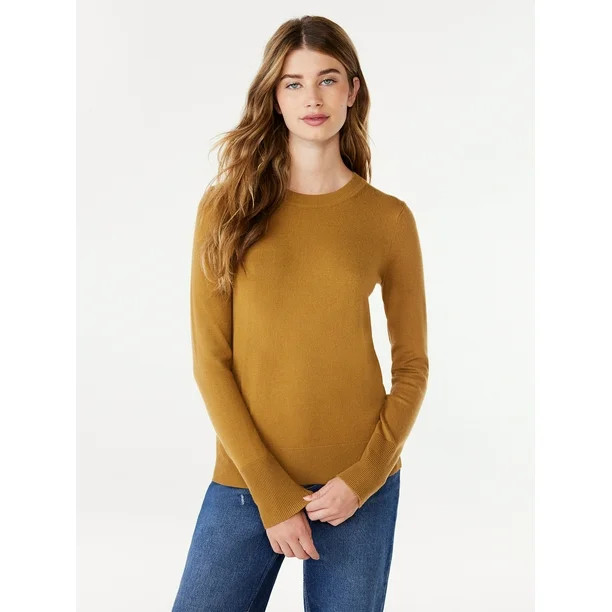 Free Assembly Women’s Crewneck Sweater with Long Sleeves, Midweight, Sizes XS-XXL - Walmart.com | Walmart (US)