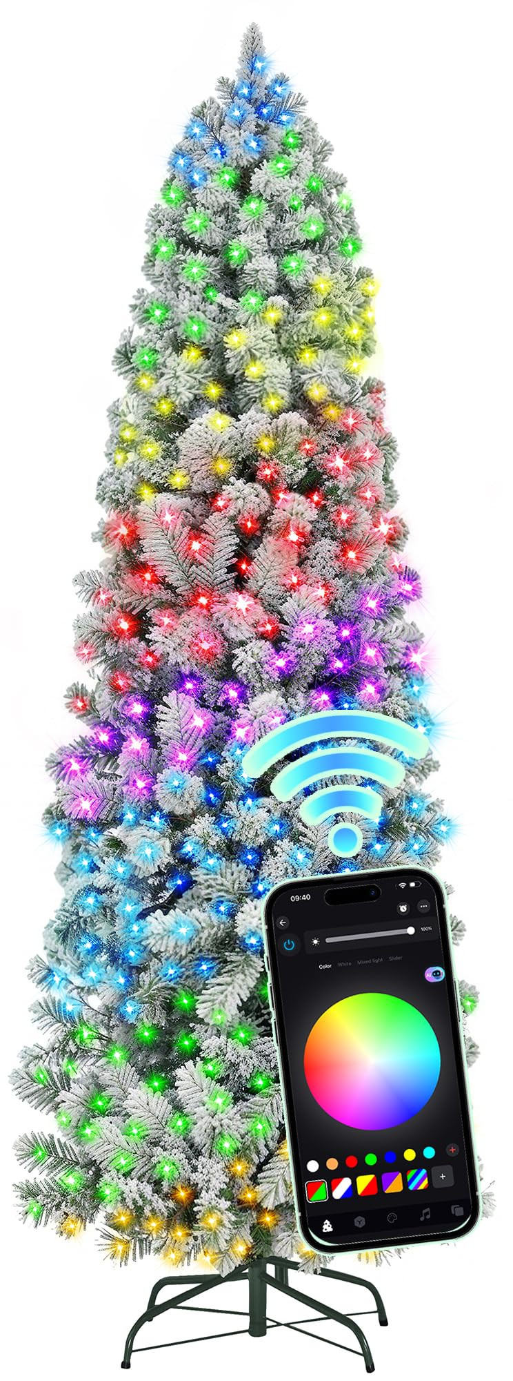 HOLLO STAR 6 ft Flocked Prelit Christmas Tree with 250 LED Lights, App Control, Skinny Artificial... | Amazon (US)
