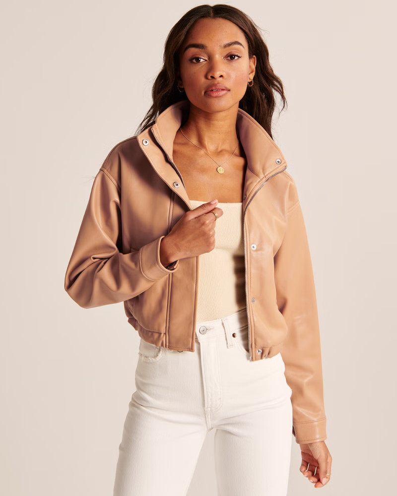Faux Leather Cropped Utility Bomber Jacket | Abercrombie & Fitch (US)