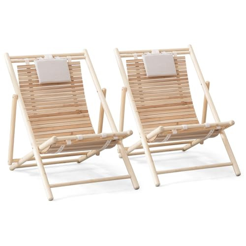 Giantex Wood Lounge Chair Outdoor - Folding Beach Chair with Detachable Headrest, 3-Level Adjusta... | Amazon (US)