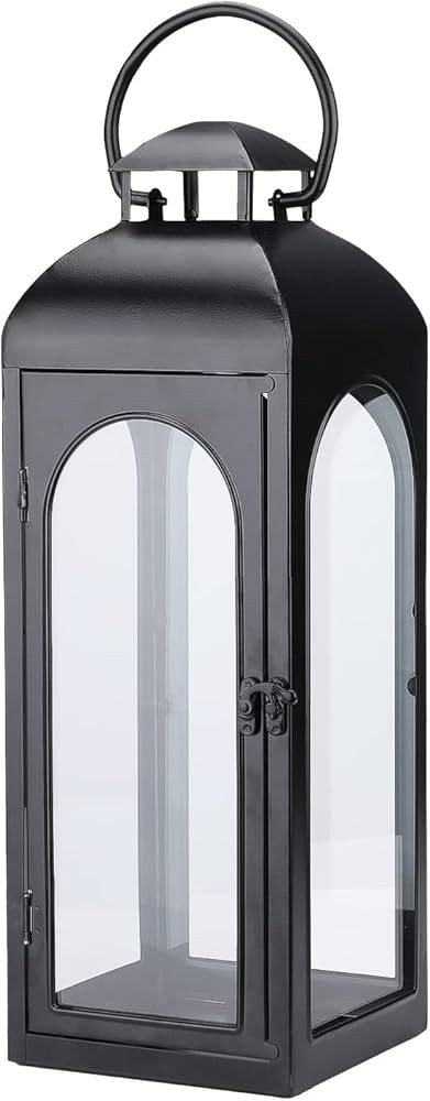 Luxury Modern Lantern Decorative Tall 16 Inches Black Metal Hurricane Lanterns with Clear Glass P... | Amazon (US)