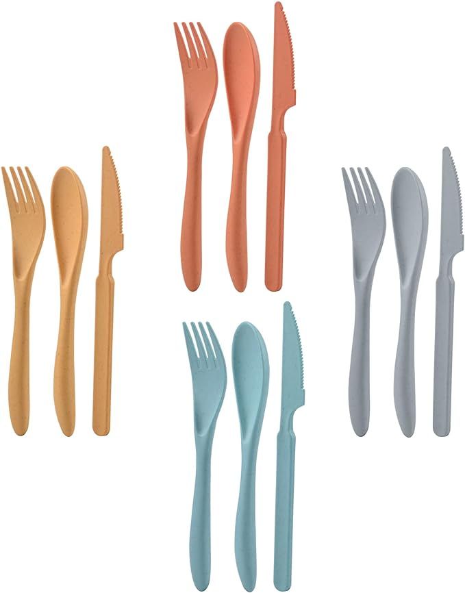 Knives Spoons and Forks Set, Wheat Straw Cutlery Set, Reusable Flatware Set for 4, Utensils for P... | Amazon (US)
