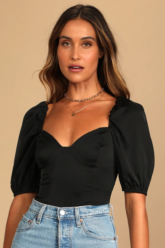 Sweet Personality Black Puff Sleeve Bodysuit | Lulus (US)