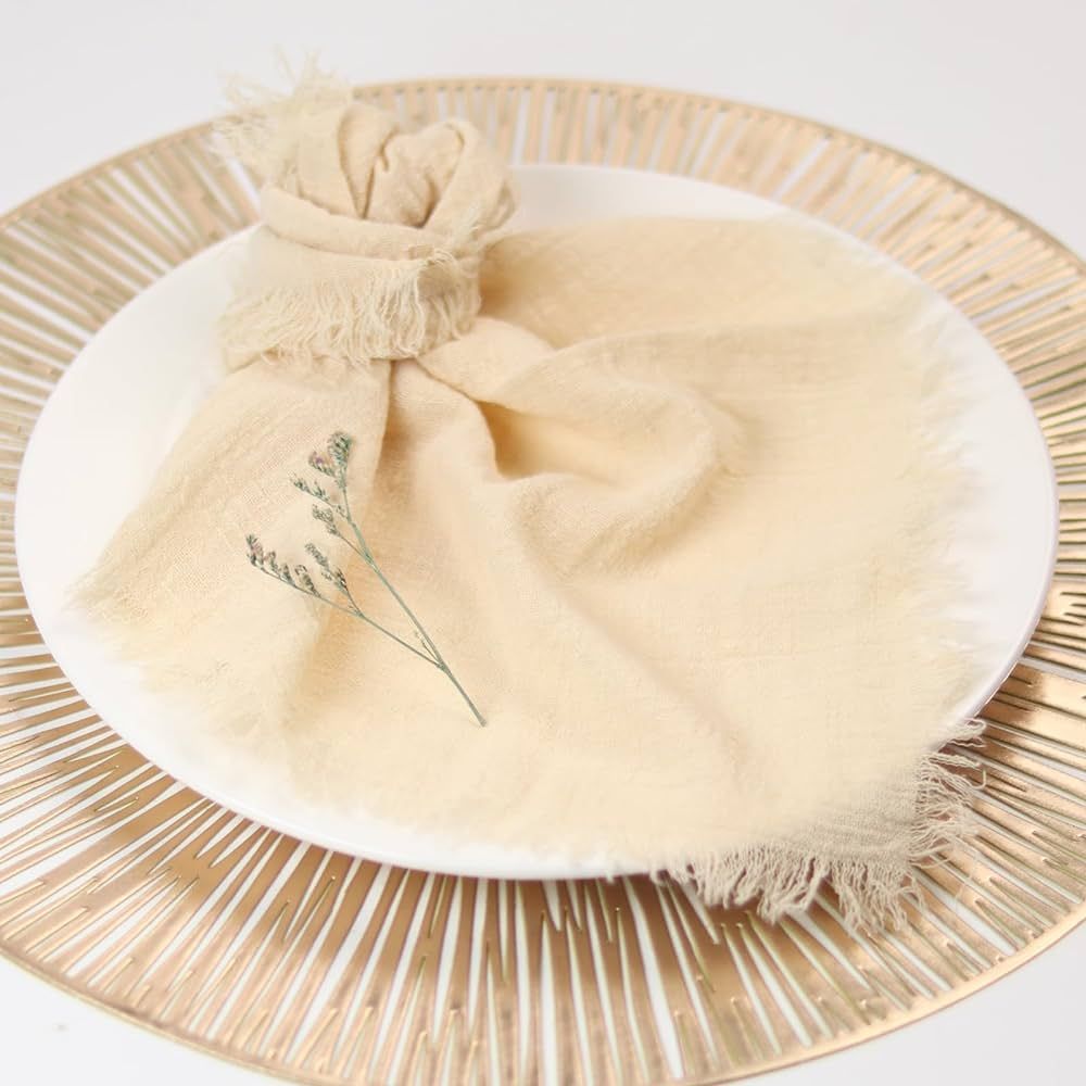 SUNTQ Cotton Linen Napkins Set of 12, Vintage 17x17 Inches Handmade Cloth Napkins with Fringe, Ru... | Amazon (US)