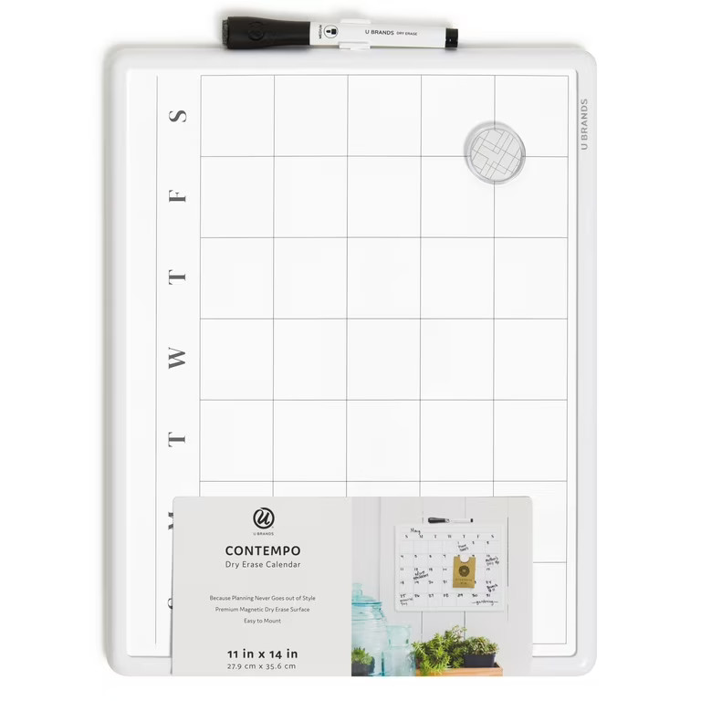 U Brands 11x14 Contempo Frame Dry Erase Calendar, White, Magnetic Whiteboard | Walmart (US)