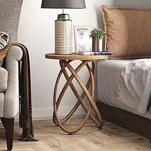 Round End Table with Curved Crossed Base, Rustic Farmhouse Wood Sofa Side Table, Natural Wood Fin... | Amazon (US)