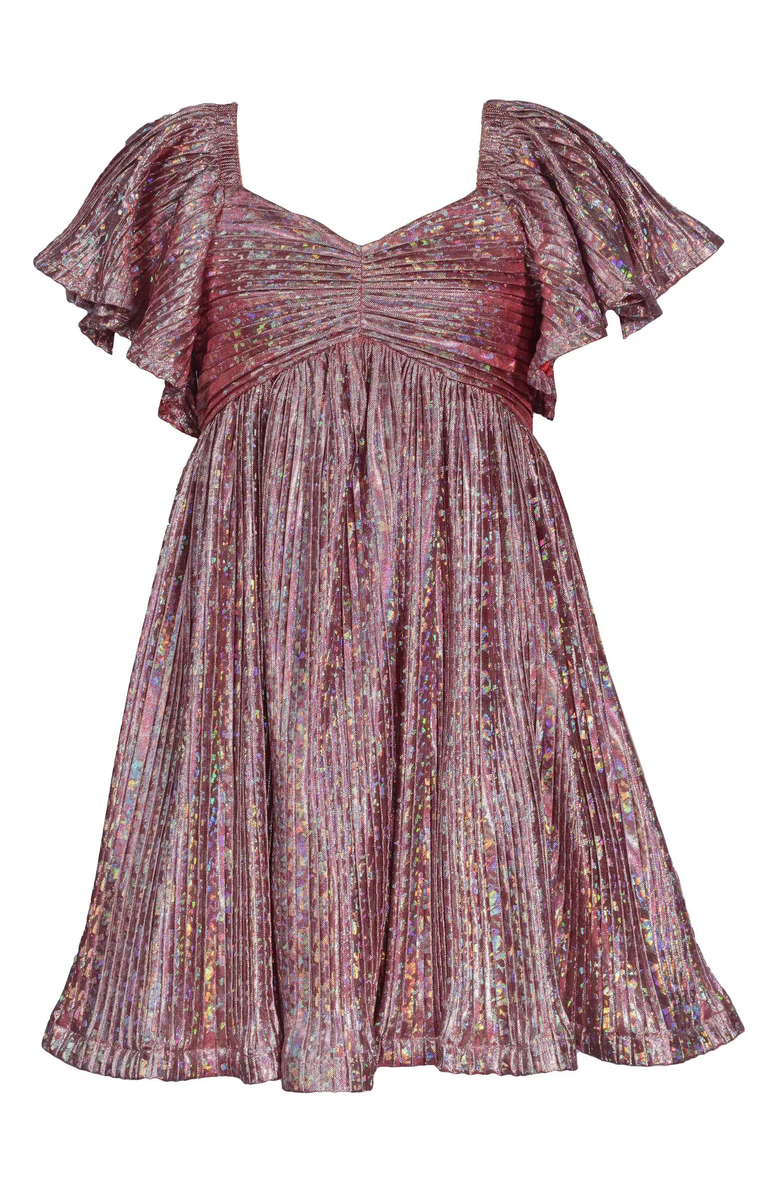 Iris & Ivy Kids' Flutter Sleeve Metallic Boudre Party Dress | Nordstrom | Nordstrom