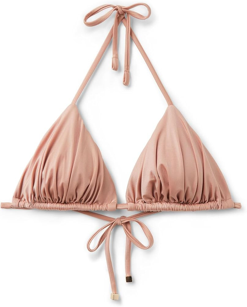 Woman's Removable Padding Triangle Swimsuit Top Shiny Satin | Amazon (US)