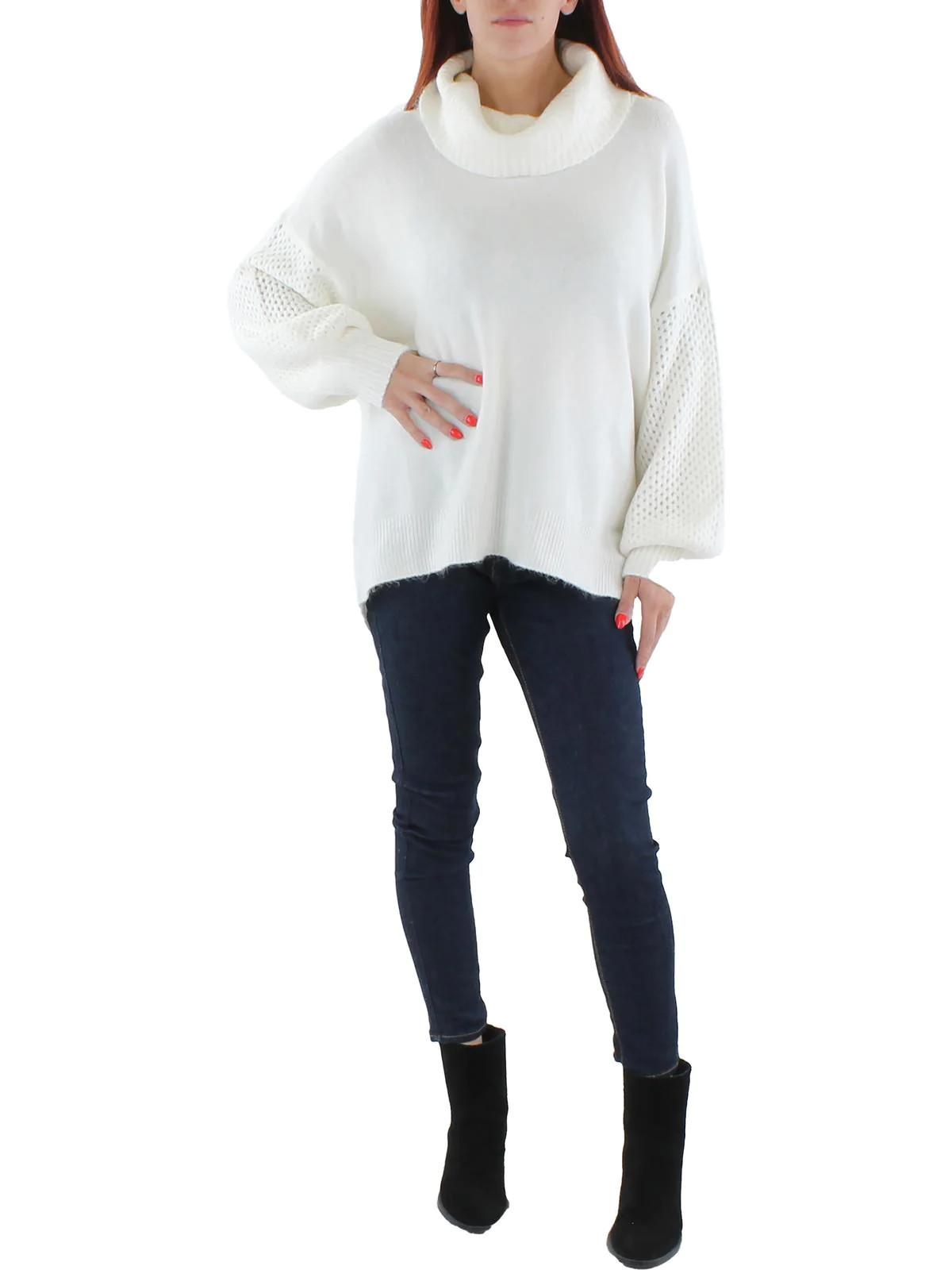 Womens Open Stitch Cap Sleeves Turtleneck Sweater | Shop Simon