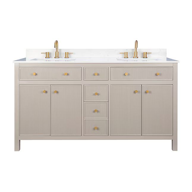 allen + roth Sandbanks 60-in Greige Undermount Double Sink Bathroom Vanity with White Engineered ... | Lowe's