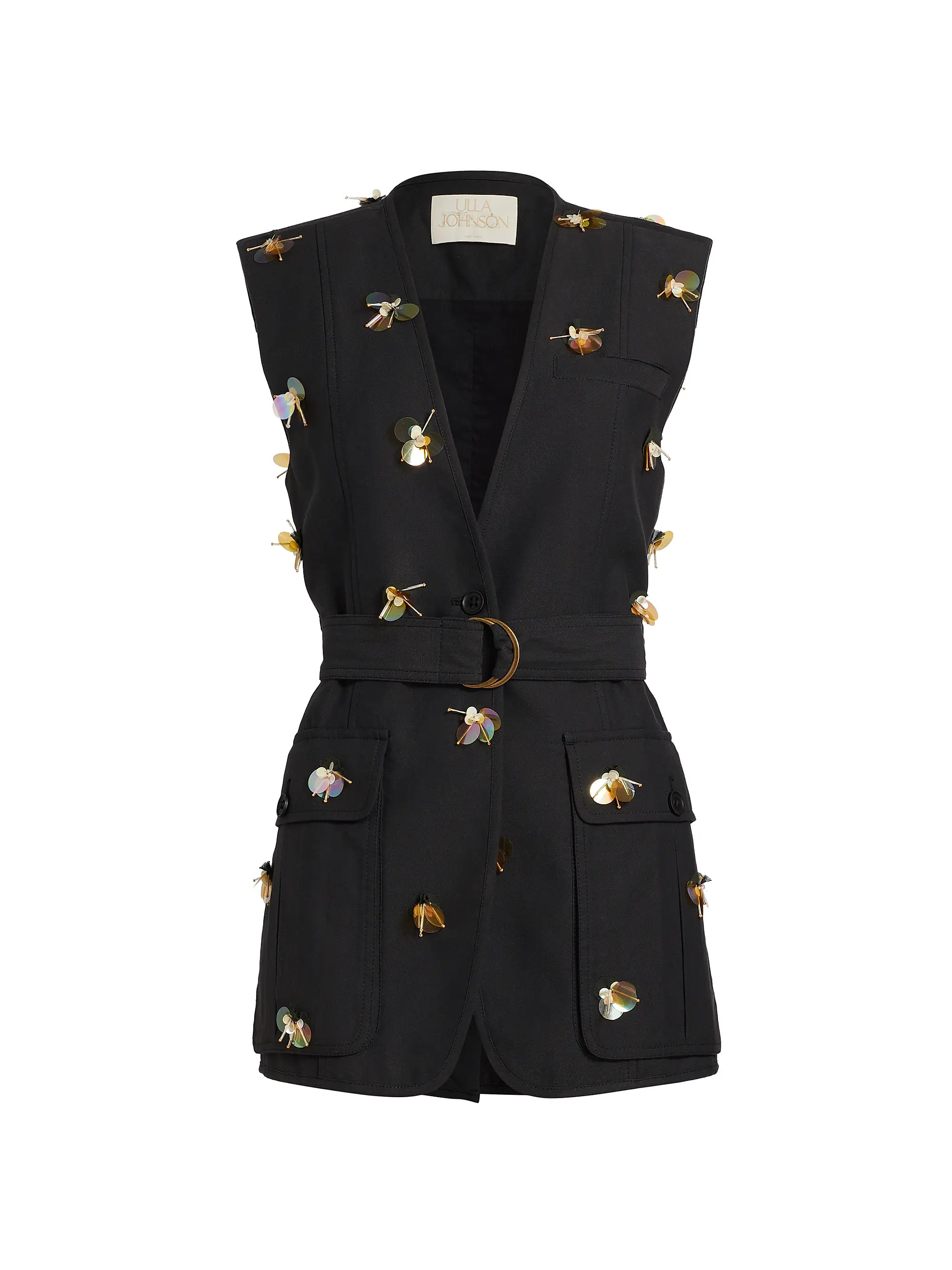 Twyla Sequined Cotton-Blend Belted Vest | Saks Fifth Avenue