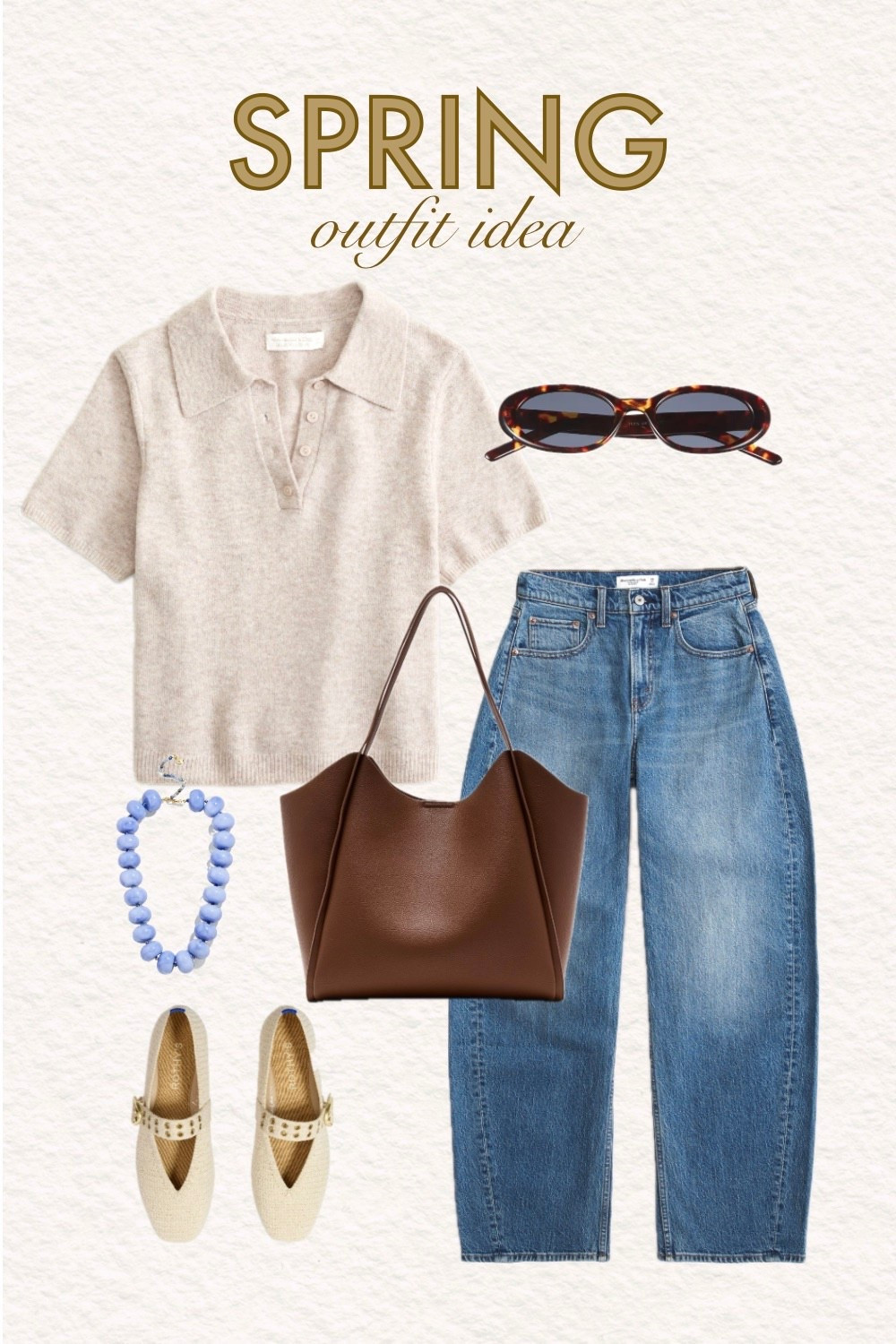 Spring fashion is all about mixing classic pieces with unexpected details, and this outfit hits all the right notes. It's comfortable, playful, and has that perfect 90s-inspired touch.

Start with an @abercrombie short sleeve collared sweater—it's polished yet relaxed, making it ideal for transitional weather. Pair it with @abercrombie barrel jeans, the trending silhouette that adds a modern, fashion-forward shape while still being incredibly comfortable. On your feet, classic @rothys Mary Janes bring a timeless, feminine charm that grounds the whole look. Carry a vegan tote bag for a chic, eco-friendly finishing touch. Accessories are where this outfit shines: a blue choker necklace adds a pop of color and that nostalgic 90s vibe, while 90s-inspired oval sunglasses complete the look with cool, understated elegance.

It's the perfect blend of current trends and timeless staples.

#LTKootd #LTKgrwm #LTKmomlife