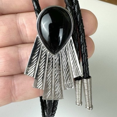 Stunning Vintage Silver Tone And Black Onyx Style Stone Western Bolo Tie USA | eBay | eBay US
