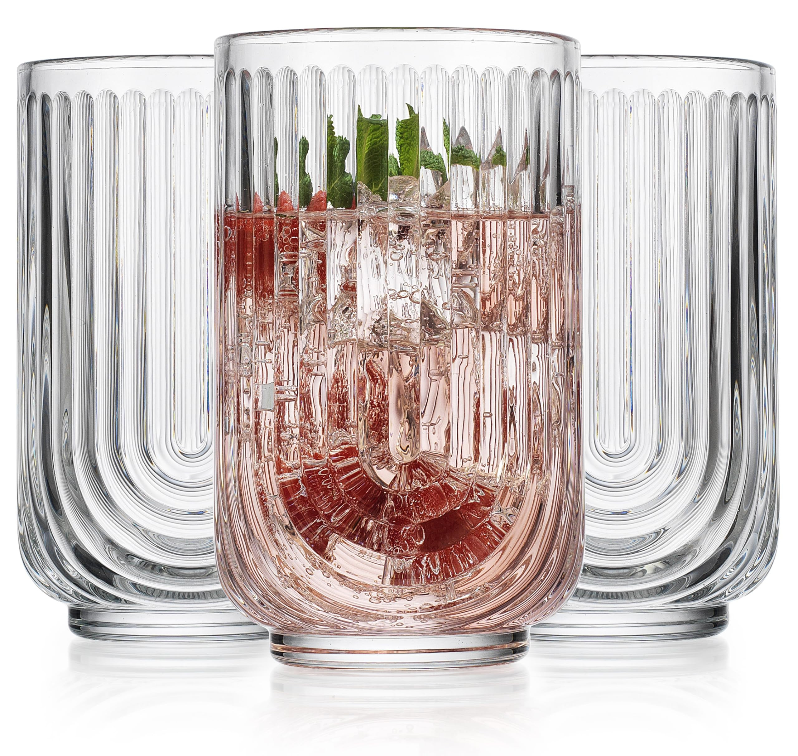 Glaver's Drinking Glasses Set of 8. 17oz Vintage Drinking Cups. Ripple Cocktail Glasses, Ribbed D... | Amazon (US)