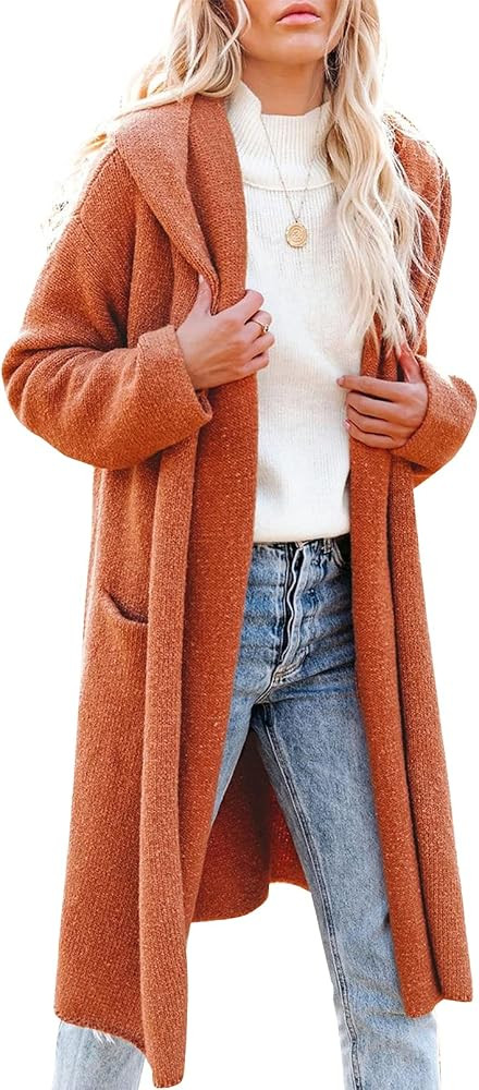 Dokotoo Womens Hooded Cardigans Elegant Winter Loose Casual Long Sleeve Cozy Cable Knit Open Fron... | Amazon (US)