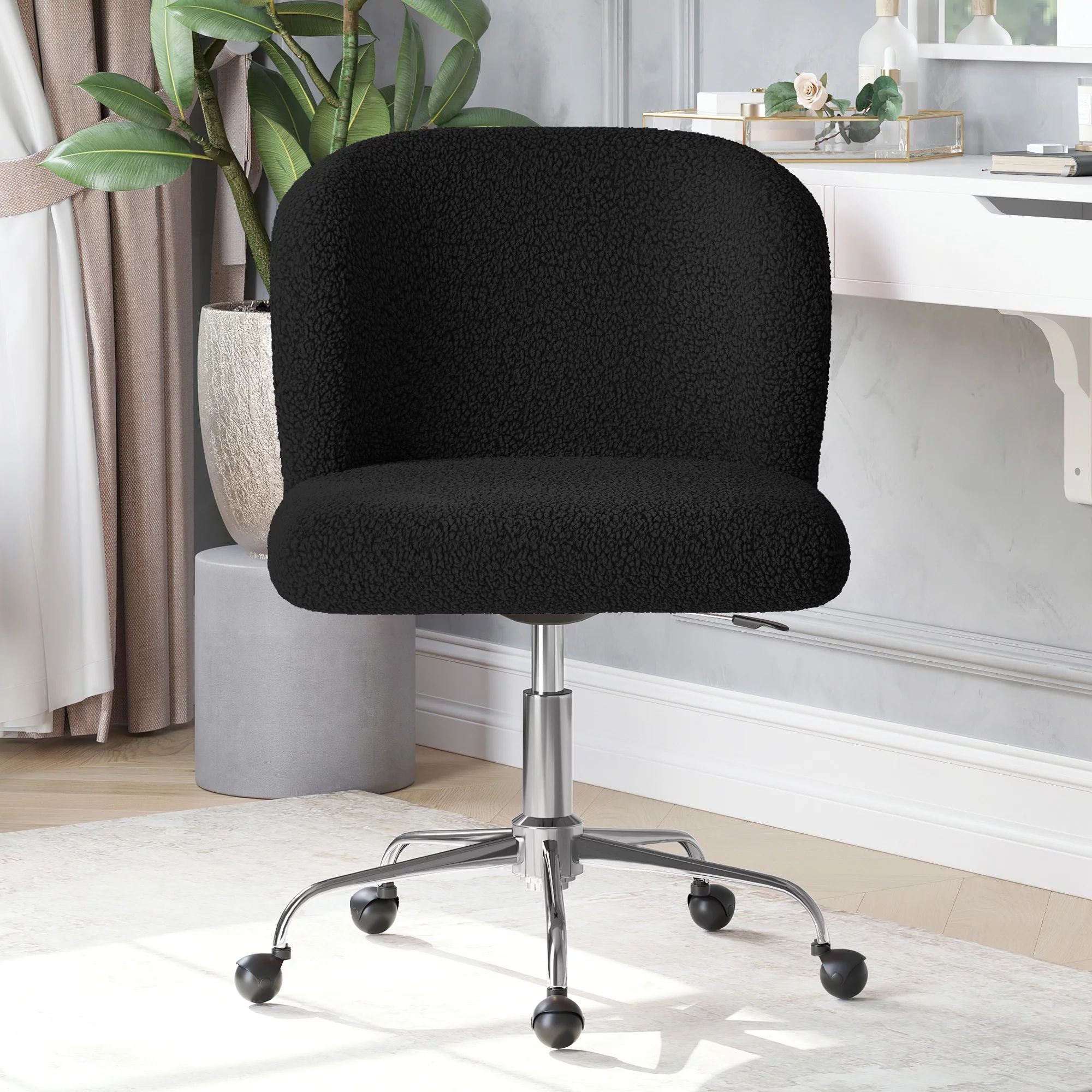 BELLEZE Modern Upholstered Boucle Desk Chair with Swivel Wheels and Adjustable Height, Decorative... | Walmart (US)