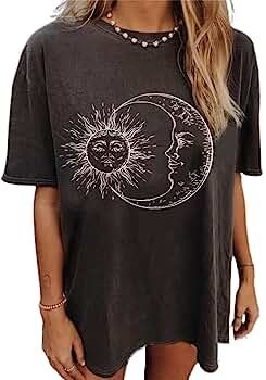 Remidoo Women Sun and Moon Tie Dye T-Shirt Round Neck Short Sleeve Top Casual Funny Cute Teen Gir... | Amazon (US)