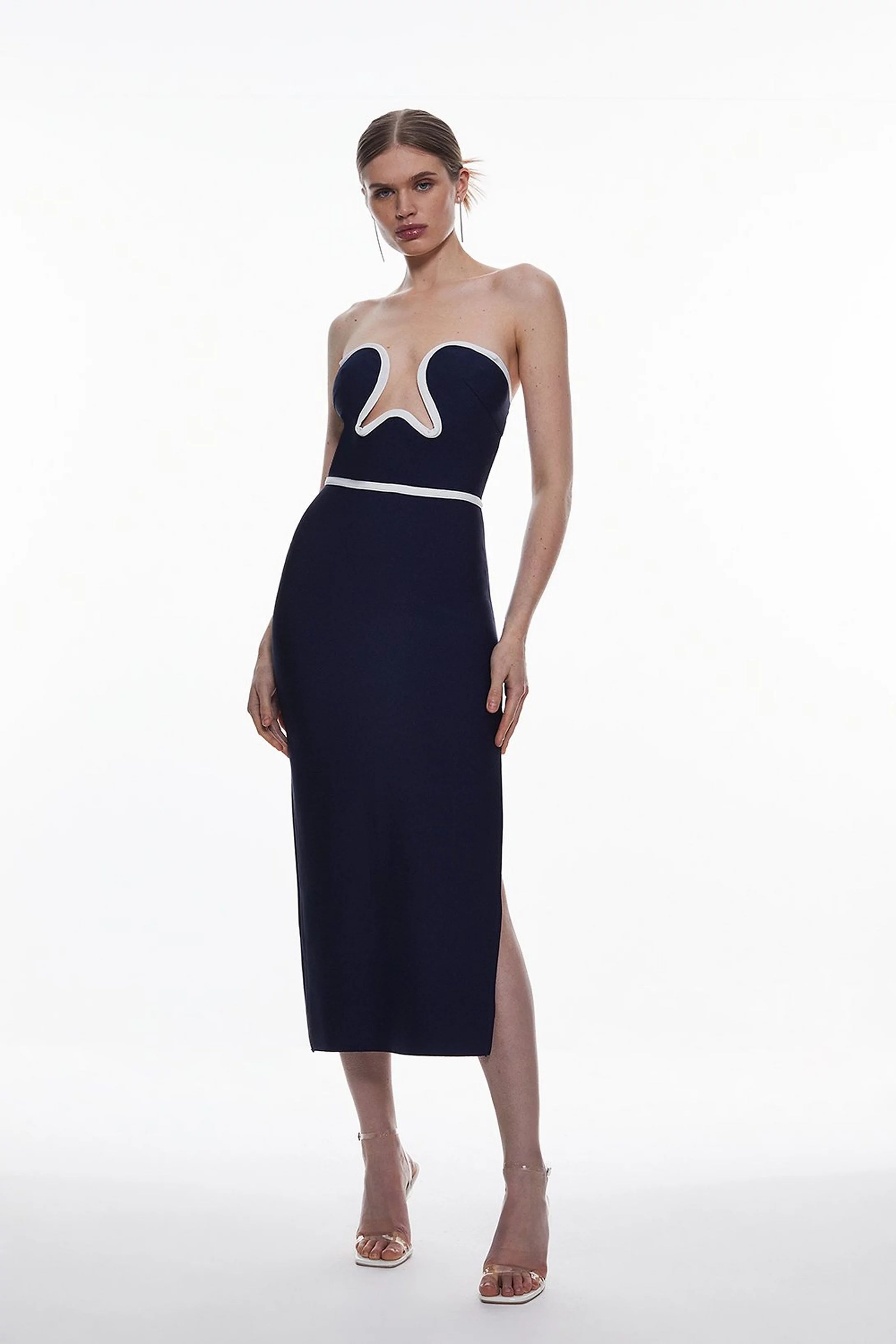 Bandage Corset Detail Knit Midi Dress | Karen Millen UK + IE + DE + NL
