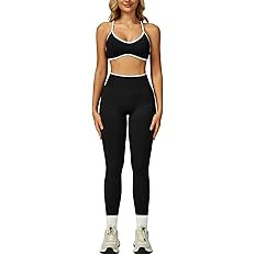 ABOCIW Womens 2 Piece Workout Sets Seamless Color Block Sports Bra Scrunch Butt Lifting High Wais... | Amazon (US)