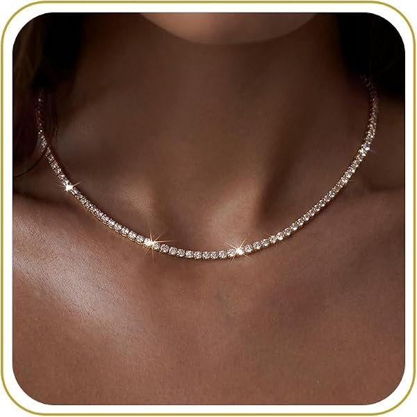 Tewiky Choker Necklaces for Women 14k Gold Plated Tennis Necklace | Amazon (US)