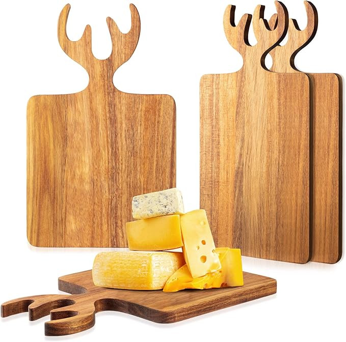Sliner 4 Pcs Christmas Charcuterie Boards Thick Wooden Cutting Boards with Antler Handle Deer Bre... | Amazon (US)