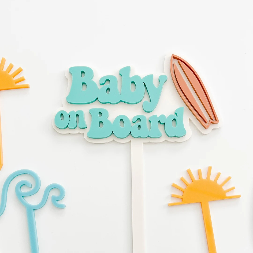 Baby on Board Cake Topper Beach Baby Shower Surf Baby Shower Surfboard Wave Baby Shower Surf Cake... | Etsy (US)