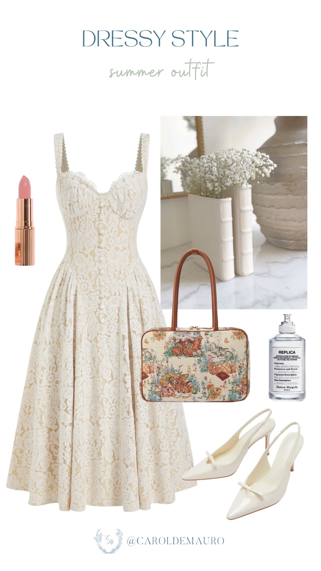 summer outfit, dressy look, lace dress, pointed sling backs, floral dress, neutral style, wedding guest outfit, dainty look, feminine outfit

#LTKootd #LTKPetite #LTKU