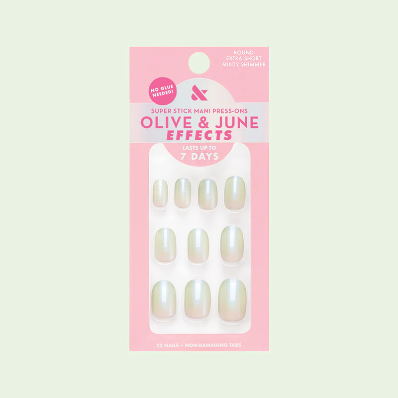 Minty Shimmer | Extra Short | Round - Tab Press-On | Olive & June