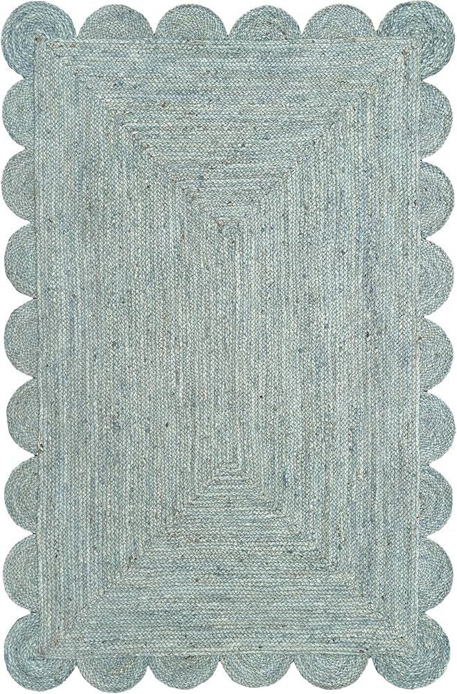 Scallop Jute Area Rug Boho Jute Rug Scalloped Coastal Rug, Jungle Mist 2'x3' | Amazon (US)