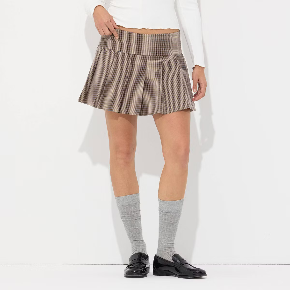 Women's Low-Rise Pleated Mini Skort - Wild Fable™ Beige Plaid | Target