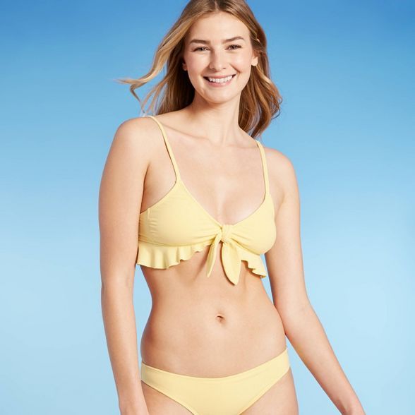 Juniors' Ribbed Ruffle Tie-Front Bralette Bikini Top - Xhilaration™ Yellow | Target