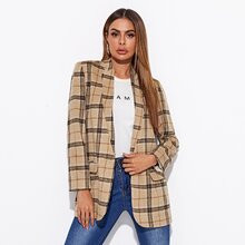 Flap Detail Single Button Plaid Blazer | SHEIN