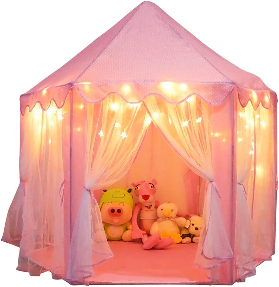 Amazon.com: ORIAN Princess Castle Playhouse Tent for Girls with LED Star Lights – Indoor & Outd... | Amazon (US)
