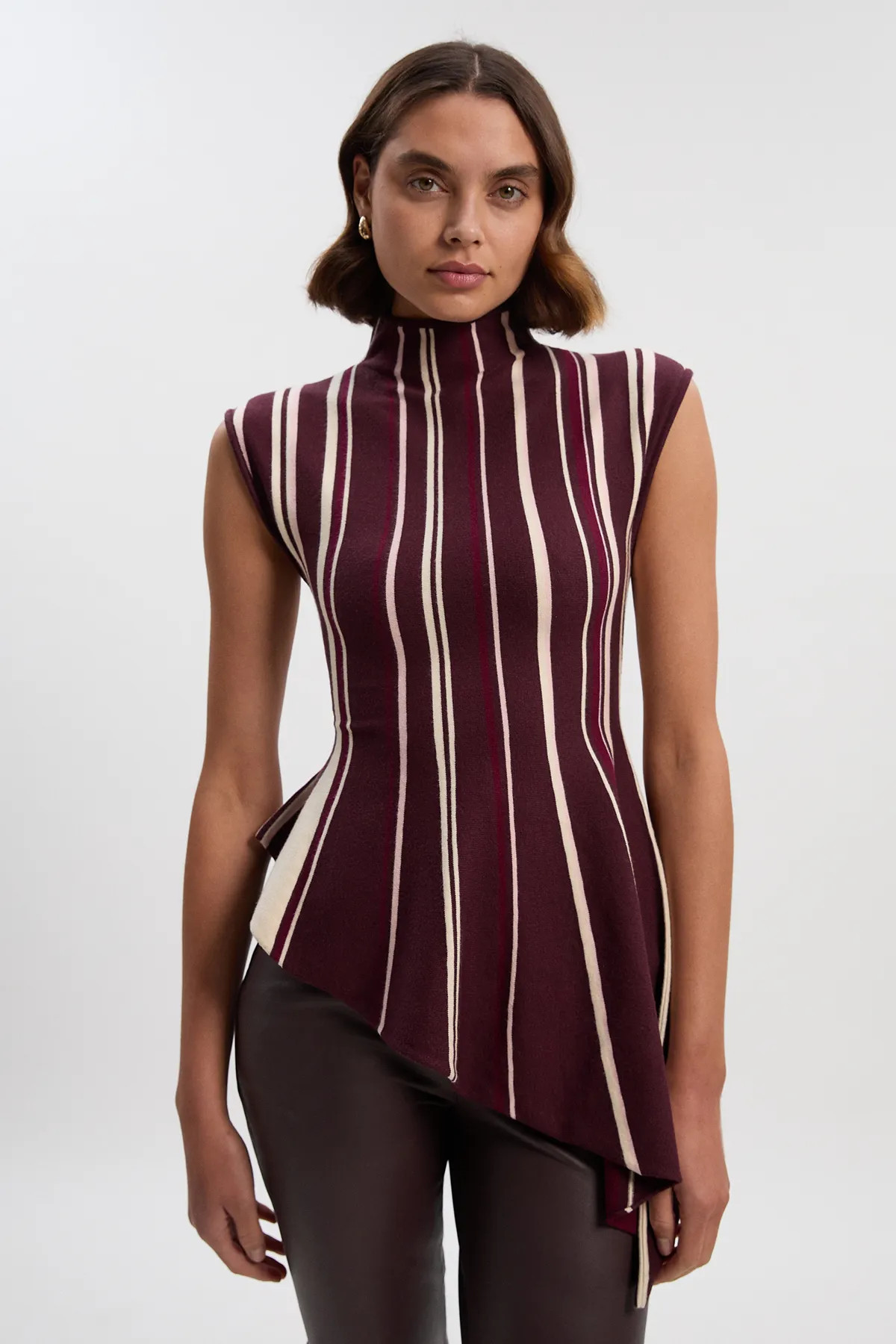 Stripe Viscose Blend Asymmetric Hem Knit Top | Karen Millen US